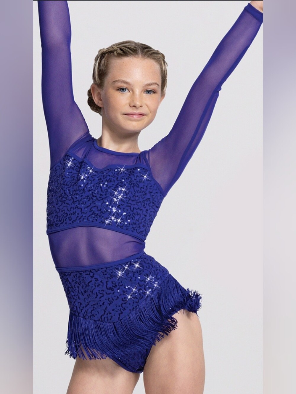 Weissman Blue Sequin Fringe Dance Leotard SQ13193 Tell Me You Love Me Sz SA